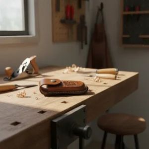 Bainha Para Canivete Em Couro Invernizado Marrom Claro